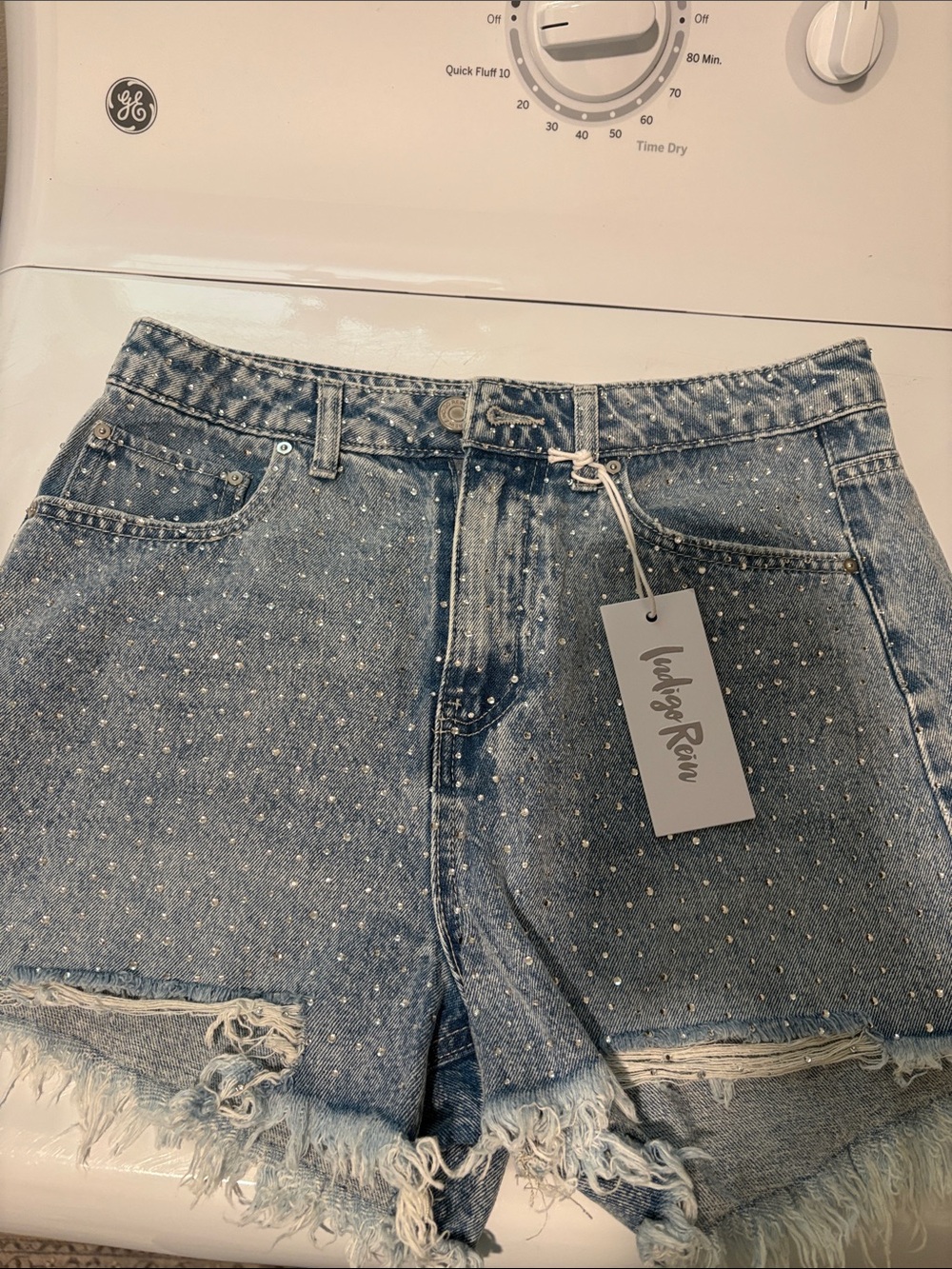 Indigo Rein Light Blue Distressed Studded Jean Shorts